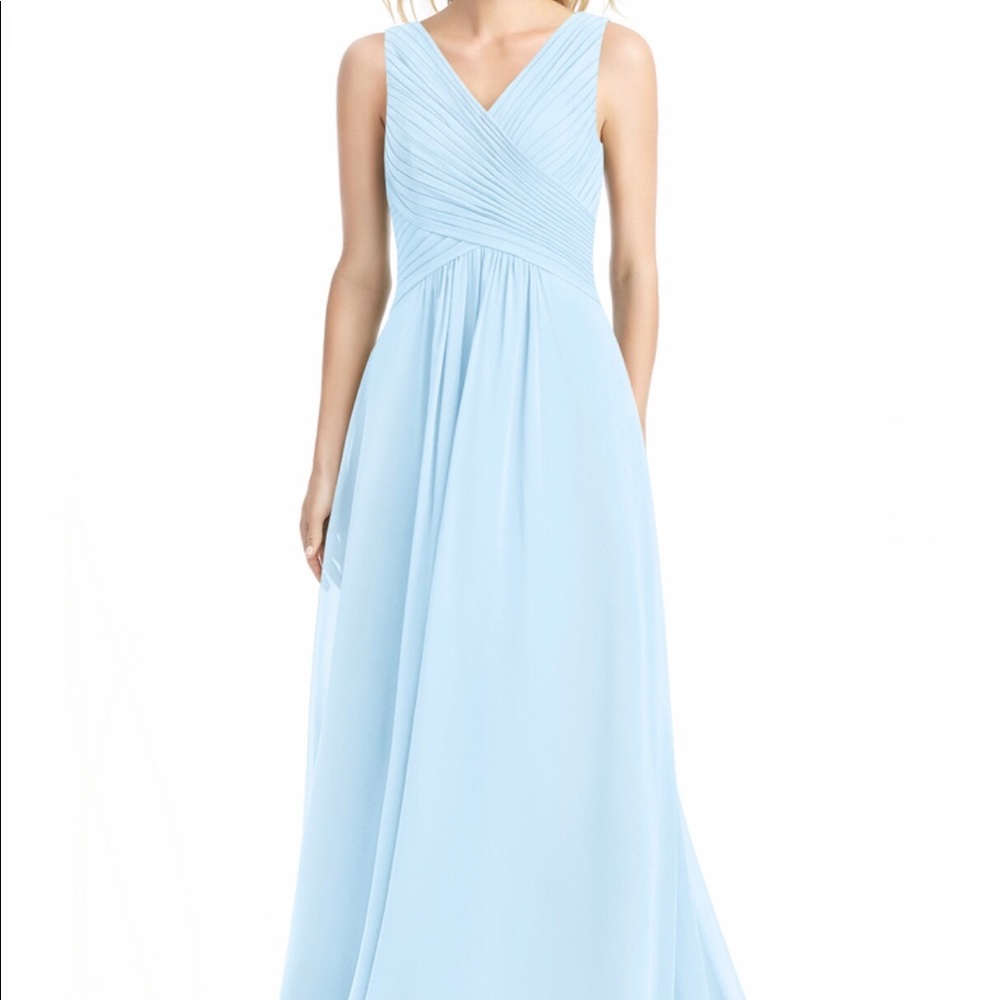 Azazie baby blue braidsmaid dress, ankle length.
